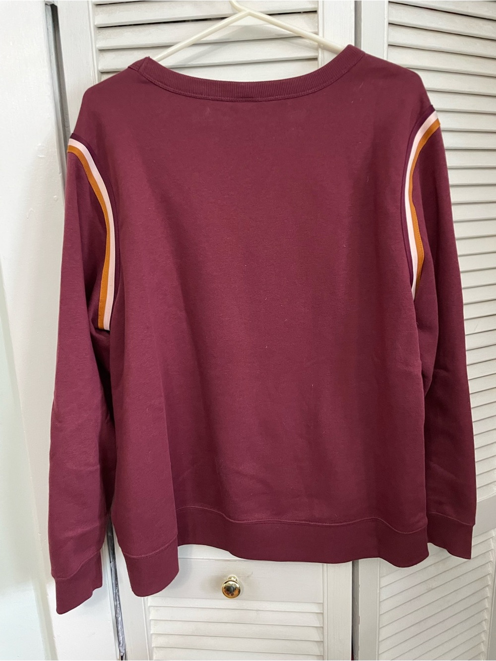 Old Navy Wine Crewneck Sweater with Gold & Cream Shoulder Stripes. EUC.